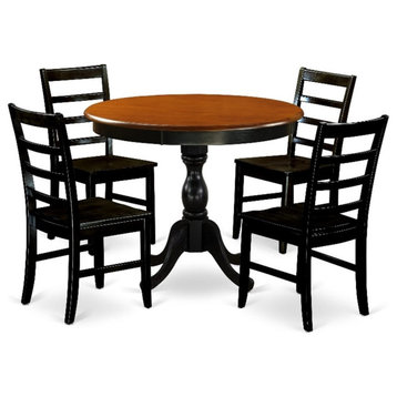 AMPF5-BCH-W - Dining Table and 4 Dining Chairs with Ladder Back - Black Finish