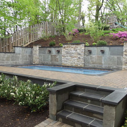 Pool with Bluestone Retaining Wall and Pavers - Landscaping Stones And Pavers