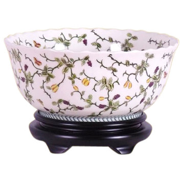 Chinese Multi Color Floral Porcelain Bowl With Base 14"