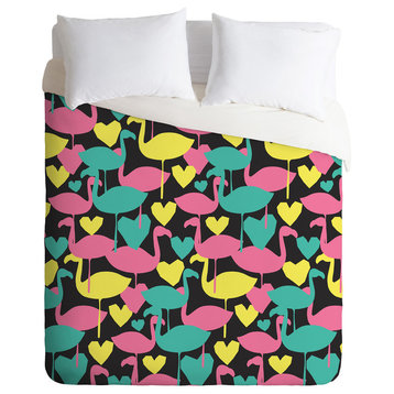 Deny Designs Zoe Wodarz Flamingo Loves Neon Duvet Cover Set