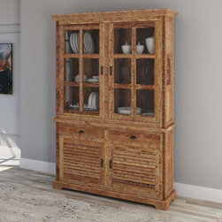 Britain Rustic Teak Wood Tall Handcrafted China Hutch - China Cabinets And Hutches