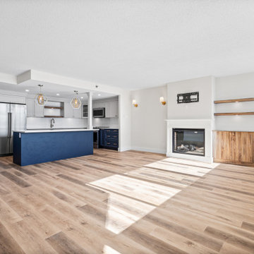 Condo renovation with eye catching blue cabinets