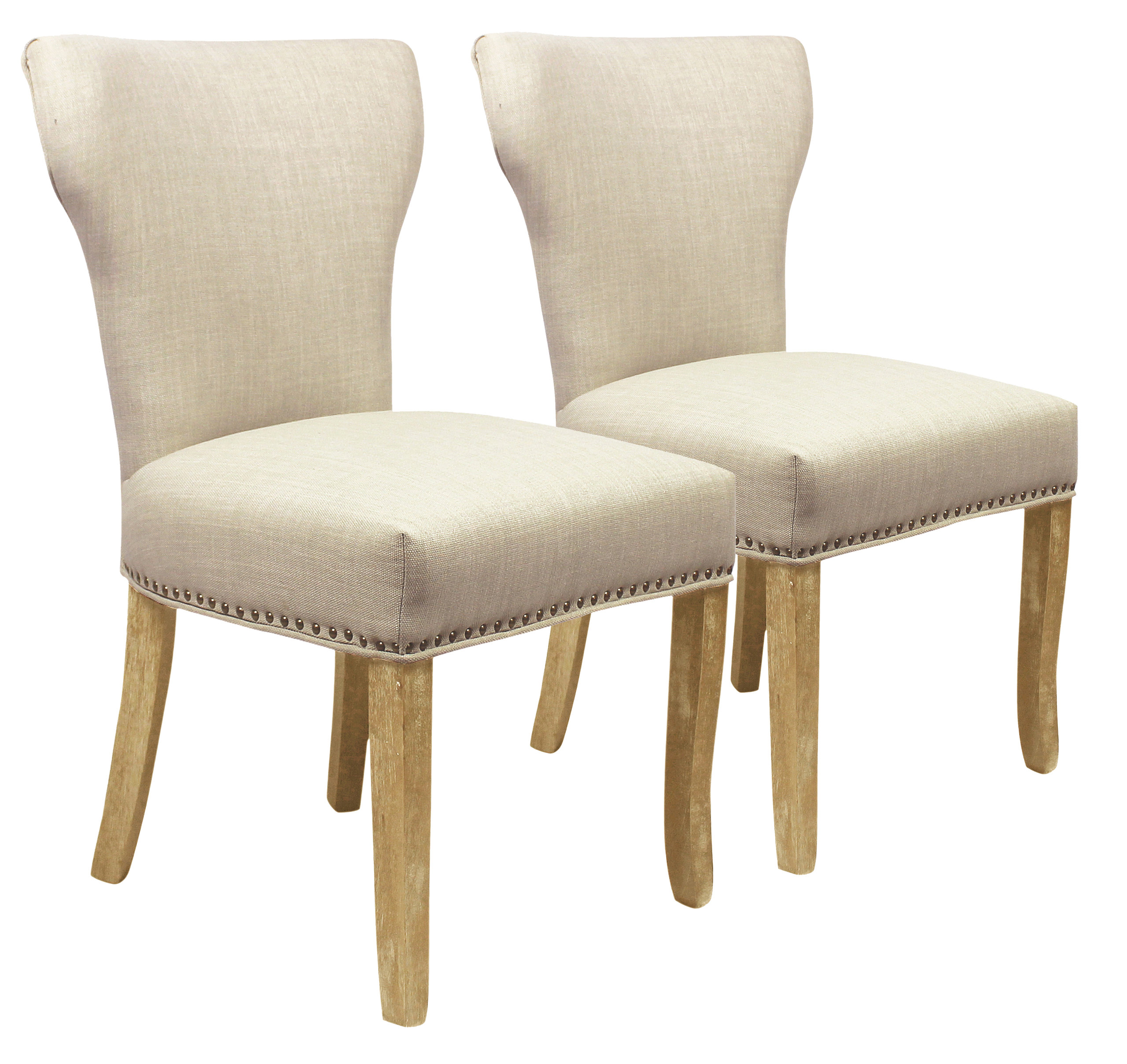 Jill Linen Upholstered Dining Chairs with Solid Wood Legs- Set of 2 ...