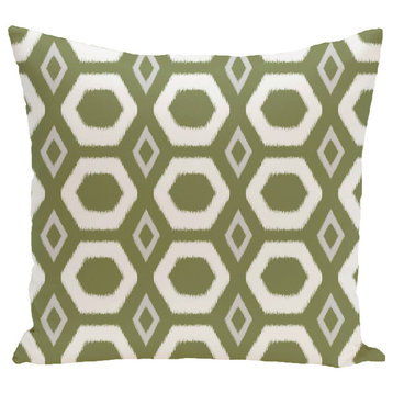 More Hugs And Kisses Geometric Print Outdoor Pillow, Olive, 18"x18"