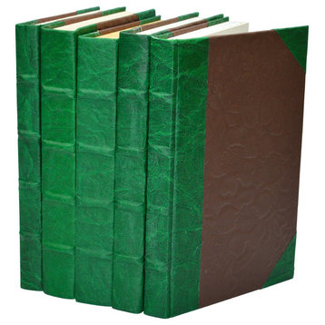 Leather Paper Books, Green, Set of 5