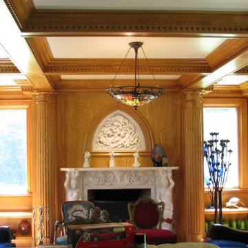 Coffered ceiling/mantel surround