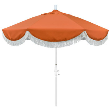 9' Matte White Surfside Patio Umbrella With Ribs and White Fringe, Melon