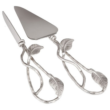 Classic Touch  Nickel Cake Servers With Leaf Design, set of two - 13.75"L
