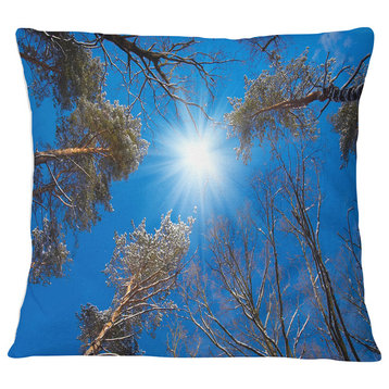 Bright Sun in the Tree Top Circle Modern Forest Throw Pillow, 18"x18"