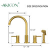 Two-Handles Copper Widespread Kitchen Faucet With Side Sprayer, Brushed Gold