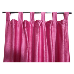 Mogul Interior - Pink Tab Top Sari Curtain / Drape / Panel- Pair Window Treatment - Curtains