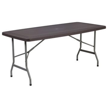 Flash Furniture 32.5" x 67.5" Plastic Folding Table in Brown