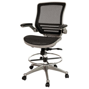 Mid-Back Transparent Black Mesh Drafting Chair with Graphite Silver Frame...