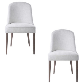 Off White Curved Back Dining Chair Armless Wood Leg Modern Texture, Set of 2