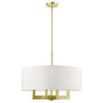 Livex Lighting - Cresthaven 4 Light Satin Brass Pendant Chandelier - The Cresthaven collection has a clean, crisp look and contemporary appeal. The hand-crafted off-white fabric hardback shade offers a diffused warm light.  This satin brass finish four-light pendant chandelier has sleek exposed angular arms making it tasteful to elevate your style.  Will adapt well in the living room, dining room and bedroom.