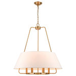 Elk Home - Tetbury 28" Wide 6-Light Pendant, Aged Brass - Requires  6 Light  Candelabra  Base Bulb Not Included. 96 inches of  cord 48 inches of chain . Hardwired only.  Aged Brass Finish, White Fabric Shade.