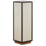 Currey & Company - Currey and Company 1000-0112 Evie Shagreen Pedestal - The Evie Shagreen Pedestal has a sophisticated appeal that goes hand-in-hand with the textural beauty of shagreen. It is made of mahogany in a dark walnut finish that is topped with wood-framed panels on the sides and top covered in ivory faux shagreen. The pedestal sits atop a plinth. This pedestal was designed by our director of furniture Aimee Kurzner, who was inspired by vintage shagreen furniture from the 1920s when she envisioned this piece.