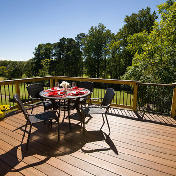 Composite deck above an open porch