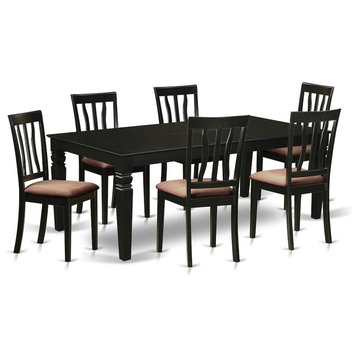 7-Piece Dining Room Set With a Table and 6 Chairs, Black, Microfiber Cushion
