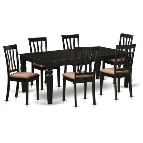 7-Piece Dining Room Set With a Table and 6 Chairs, Black, Microfiber Cushion