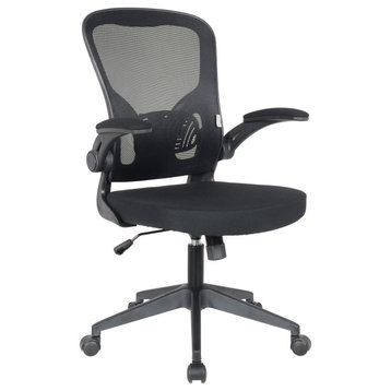 LeisureMod Newton Mesh Office Swivel Desk Chair With Flip Up Armrest, Black