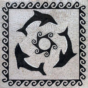 Three Black Dolphins Mosaic, 35" X 35"