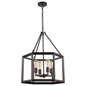 IRONCLAD, Industrial-style 4 Light Rubbed Bronze Ceiling Pendant, 21" Wide
