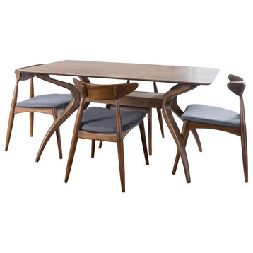 GDF Studio 5-Piece Issaic Fabric and Finished Wood Dining Set, Charcoal/Walnut