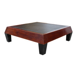 Brown Contemporary Black Geometric Pattern Square Straight Legs Coffee Table cs3 - Coffee Tables