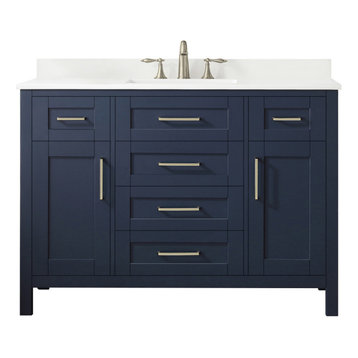 OVE Decors Tahoe 48" Midnight Blue Vanity With White Cultured Marble Countertop