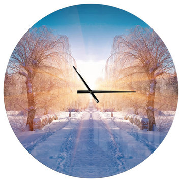 Winter Landscape in City Park Traditional Metal Clock, 36x36
