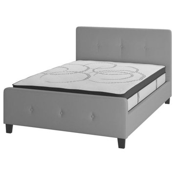 Tribeca Full Size Tufted Upholstered Platform Bed in Light Gray Fabric with...