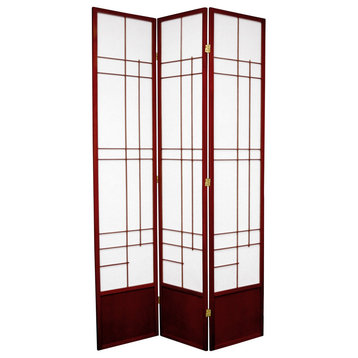 Modern Room Divider, Wooden Frame With 3 Panels and Geometric Lattice, Rosewood