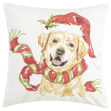 Holly Lab With Santa Ansd Scarf Printed/Embroidered Pillow