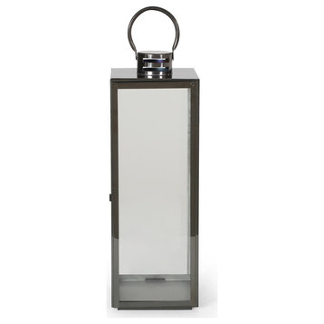 Florence 24" Modern Outdoor Stainless Steel Lantern, Black