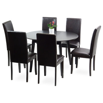 Dining Room Set of 6 Fallabella Chairs and Extendable Round Table, Espresso