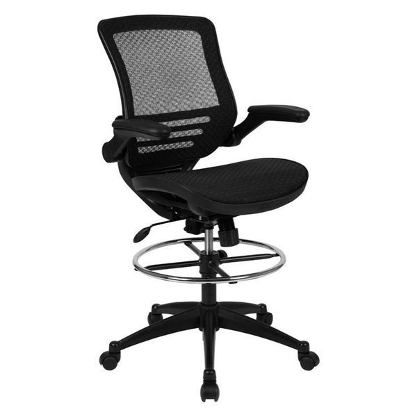 Flash Furniture Mid Back Transparent Mesh Drafting Stool & Flip Up Arm