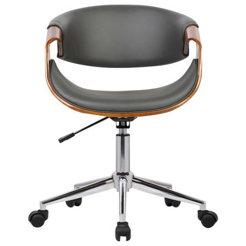 Armen Living Geneva Modern Faux Leather & Metal Office Chair in Gray/Chrome