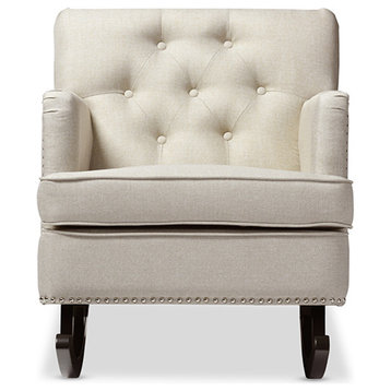 Bethany Fabric Upholstered Button-Tufted Rocking Chair, Light Beige