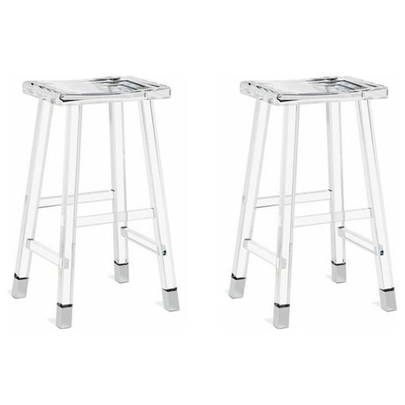 Vaughan Modern Acrylic Kitchen Island Bar Stool Silver Set of 2