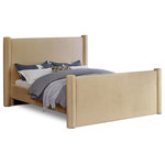 Meridian Furniture - Elias Upholstered Bed, Camel, King, Velvet - Revamp your bedroom decor by adding the gorgeous and stylish Elias Velvet King Bed. Featuring a sleek and minimalistic design, this bed is constructed with a solid wood inner frame for long-lasting durability. The soft camel velvet upholstery adds a touch of elegance to your bedroom, making it a perfect addition to any modern or contemporary living space.