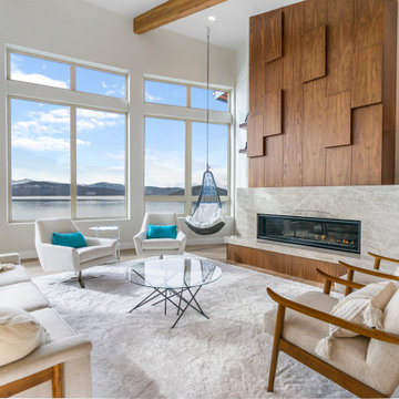 Floor to ceiling Enviro Firplace with built in custom shevling to maximize space