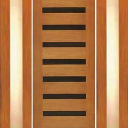 Single Door, Two Sidelites, Modern Horizontal Heavy Iron Inserts - Front Doors