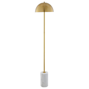 Inspired Home Kenadie Floor Lamp, Marble Stone Base, Brass/White