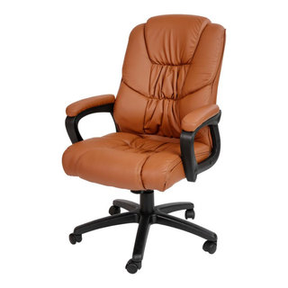 Ergonomic Bonded Leather Computer Chair with Adjustable Tilt Tension Padded Armrests Red Barrel Studio Upholstery Color: Dark Brown