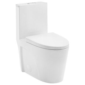 St. Tropez Elongated Toilet, Dual Vortex Flush, Glossy White