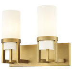 Innovations Lighting - Utopia 2 Light 8" Bath Vanity Light, Brushed Brass, Matte White Glass - Modern and geometric design elements give the Utopia Collection a striking presence. This gorgeous fixture features a sharply squared off frame, softened by a round glass holder that secures a cylindrical glass shade.