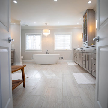 Master Bathroom With Stand Point Tub, Big Shower Space, Double Sink & Cabinets