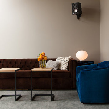 Chocolate Tufted Sofa & Cobalt Tufted York Chair