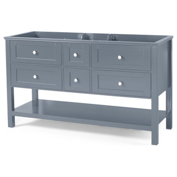 Lily Contemporary 60" Wood Bathroom Vanity, Counter Top Not Included, Gray